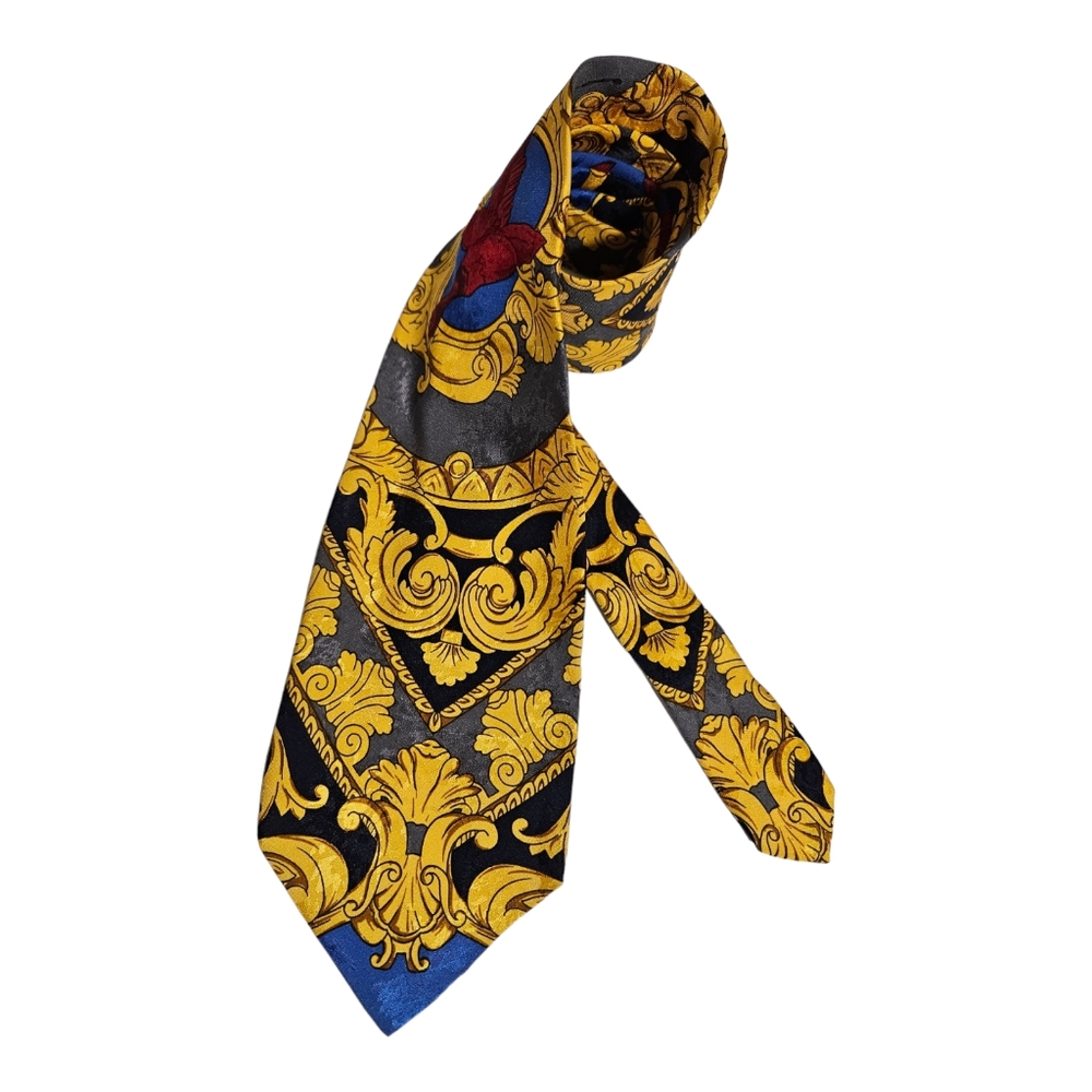 SOLD ERVÉ JACQUES Gray/Gold Baroque Silk LUXURY Tie HANDMADE ITALY